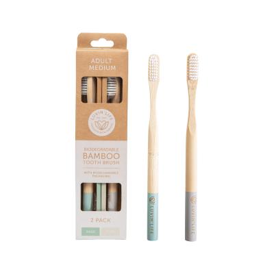 Luvin' Life Biodegradable Bamboo Toothbrush Adult Medium (2 Colour Pack) Sage & Mist x 2 Pack